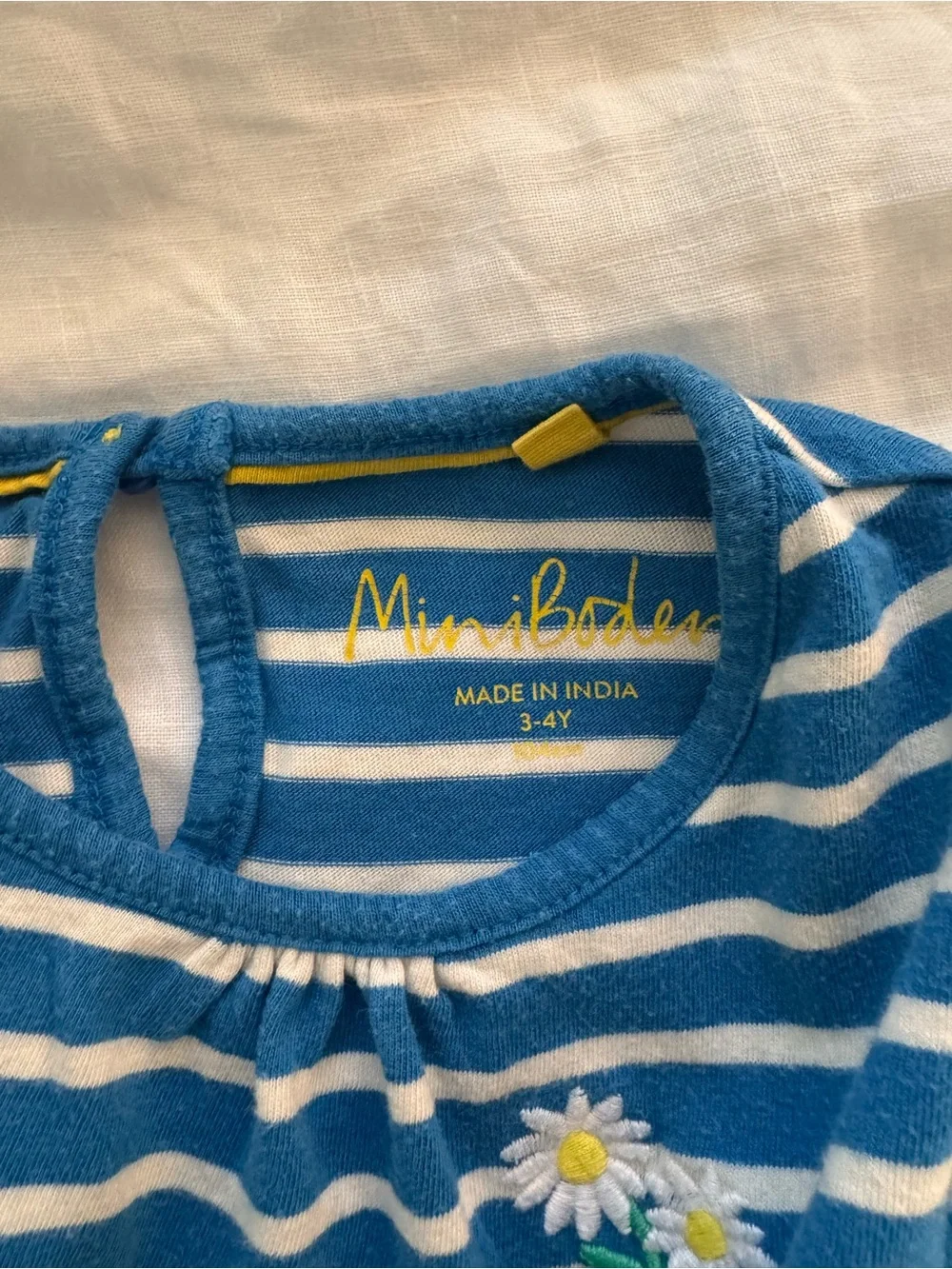 Mini Boden Blue Striped Girl's Dress with Bunny & Floral Appliqué Size 3-4T